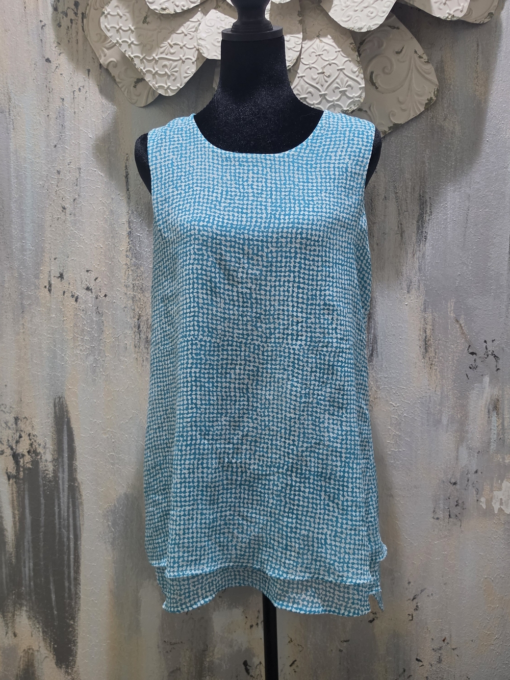 Fever Turquoise & White Sleeveless Textured Tunic